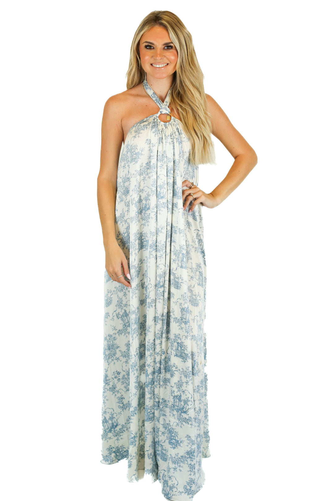 Aakaa Blue Toile Halter Dress (S)