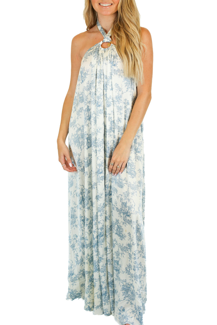 Aakaa Blue Toile Halter Dress (S)