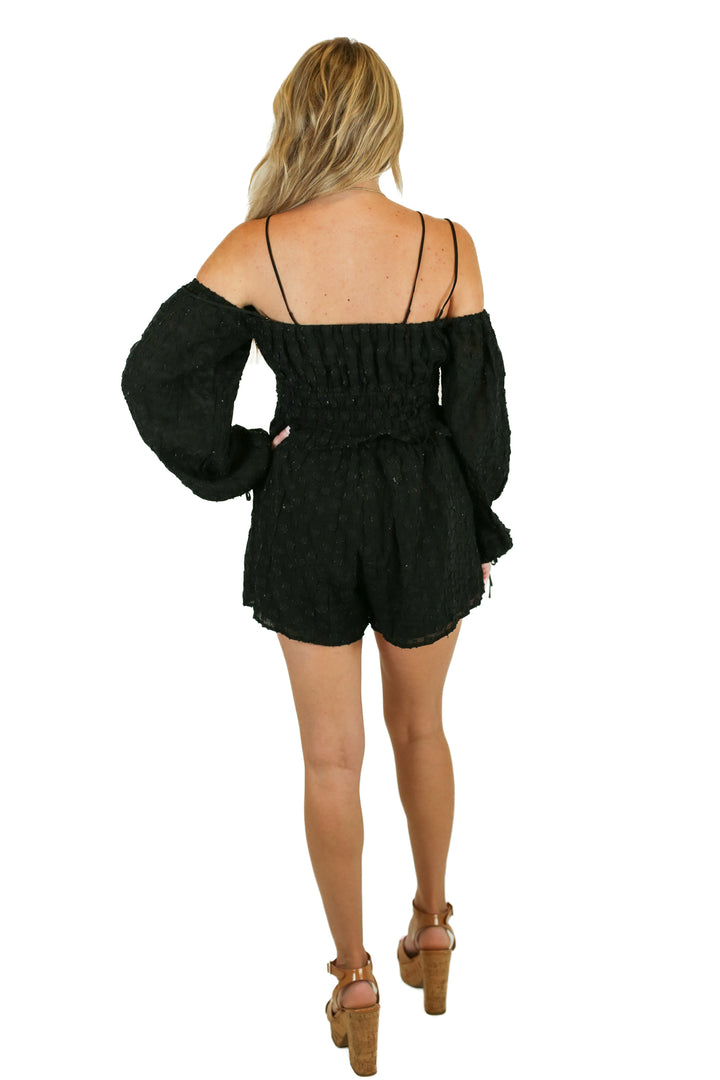 Tularosa Textured Black Long-Sleeved Romper (S)