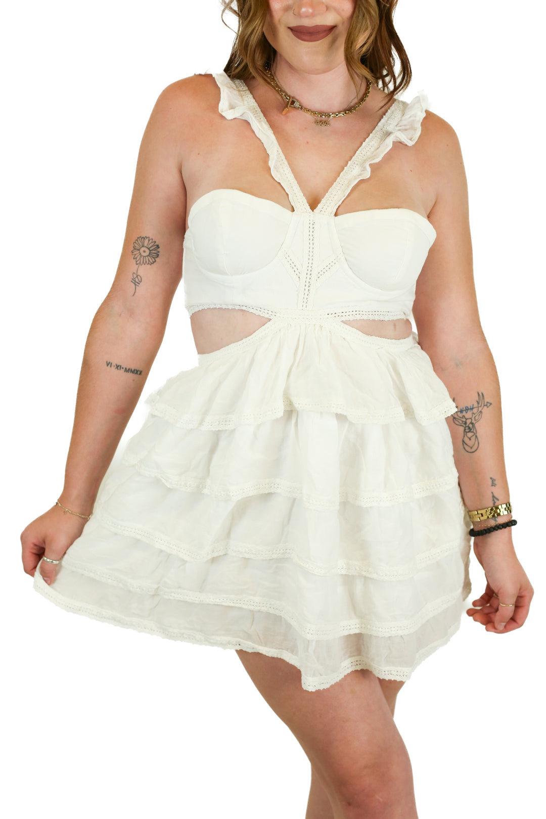Tularosa White Bralette Cut Eyelet Mini Dress (XS)