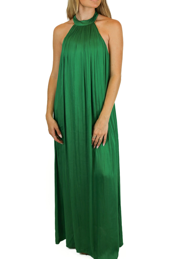 Strut & Bolt Green Halter Silky Maxi Dress (S)