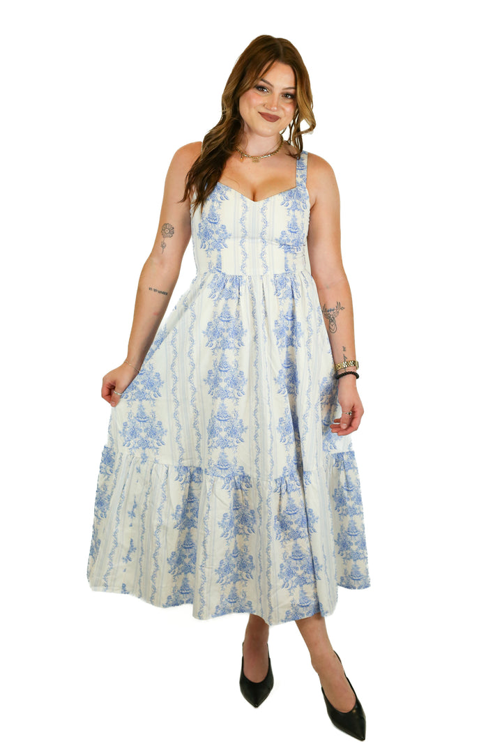 SOLD: Aura Blue Floral Midi Dress (XS)