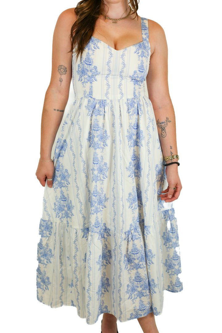 SOLD: Aura Blue Floral Midi Dress (XS)