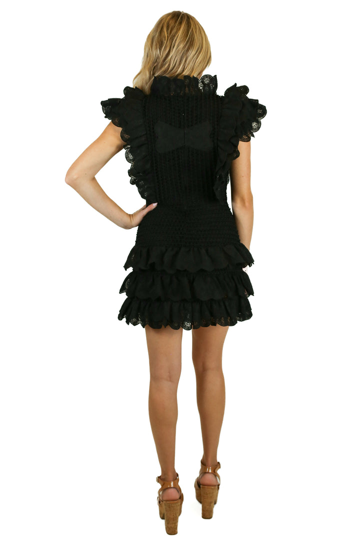 Ivory and Chain Black Ruffled Mini Dress (4)