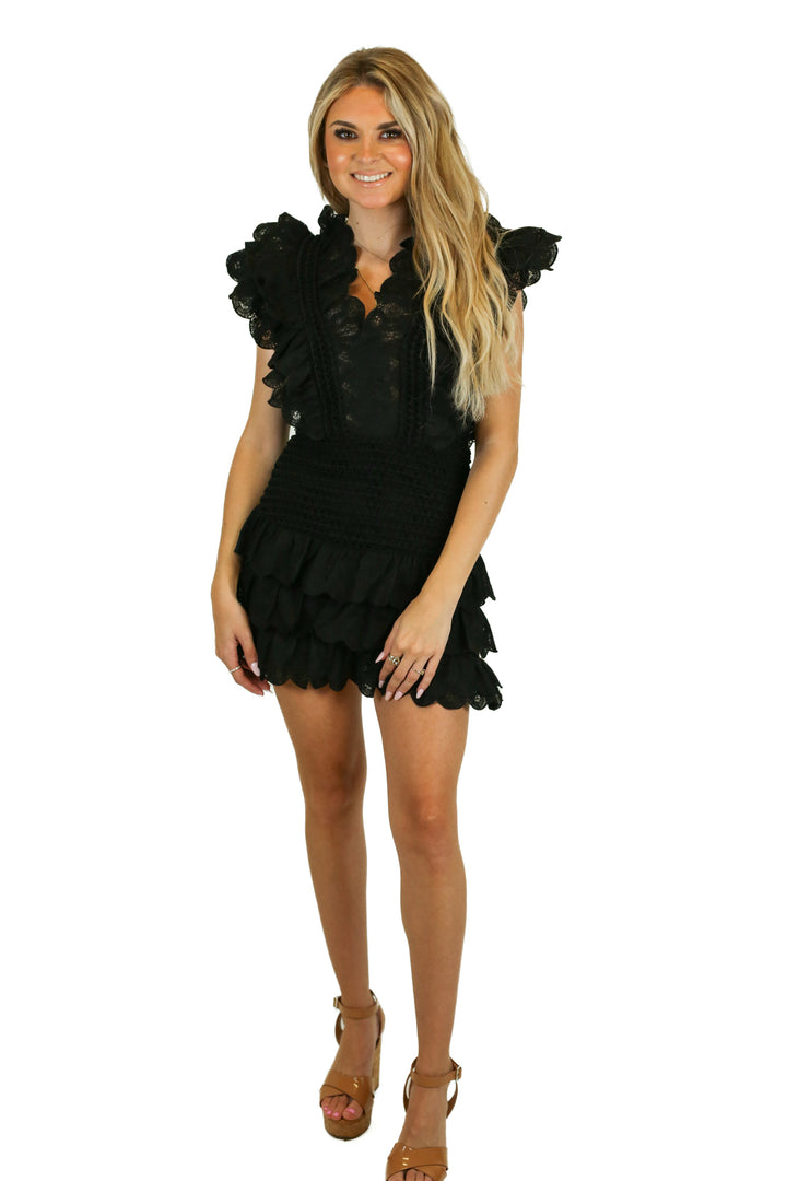 Ivory and Chain Black Ruffled Mini Dress (4)