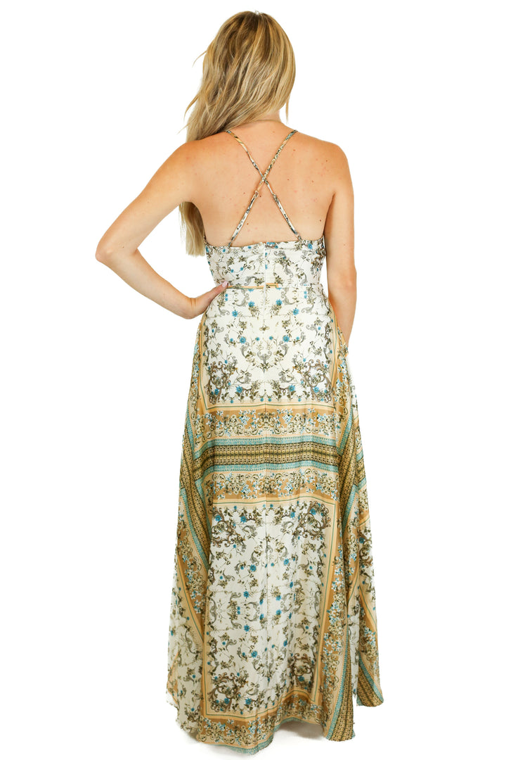 Lulus Satin Floral Scarf Print Maxi Dress NWT (XS)