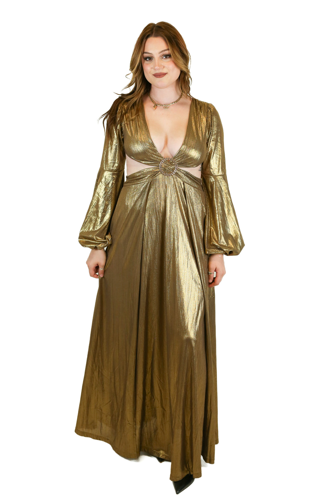 Luxxel Gold Cut-Out Maxi Dress (S)