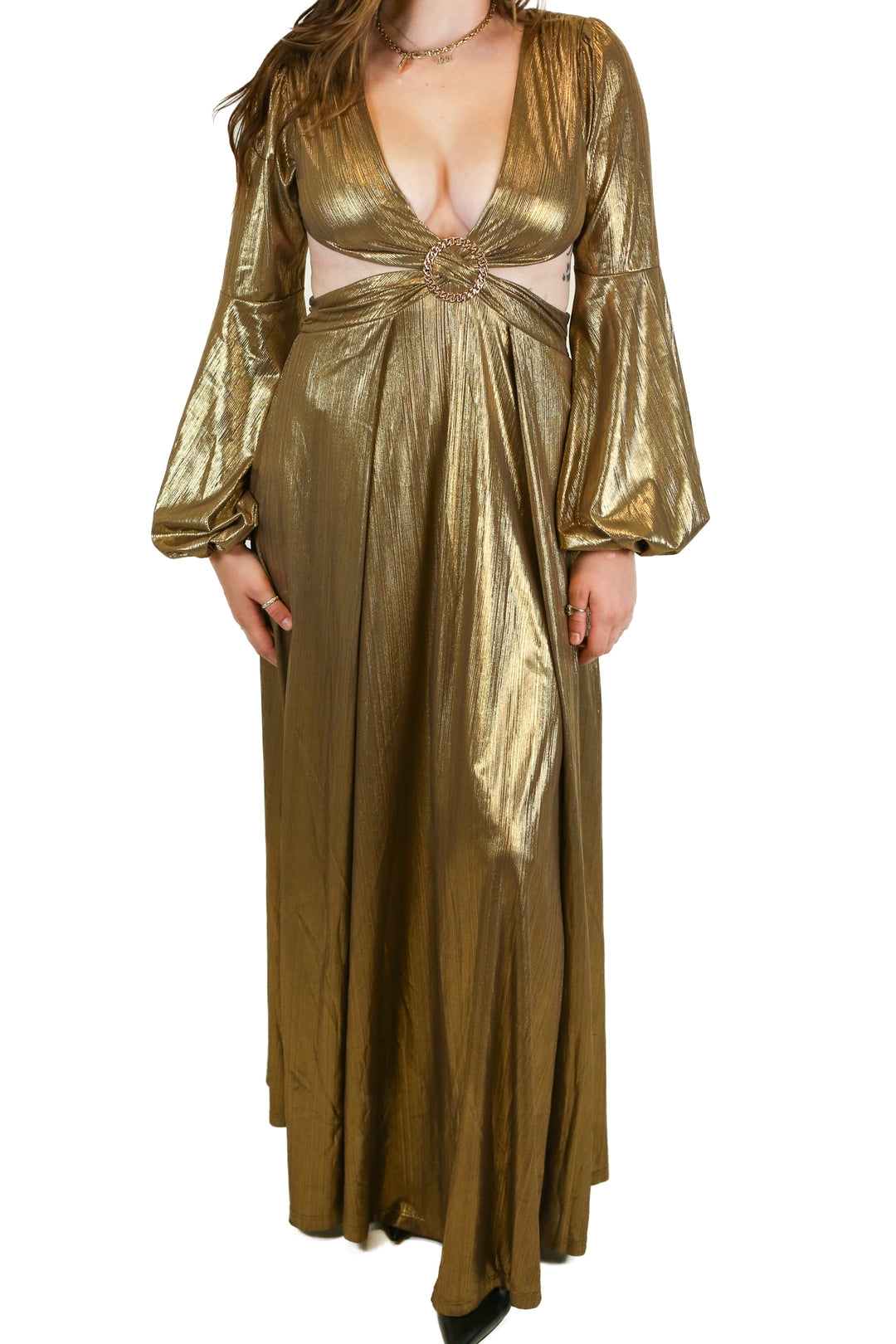 Luxxel Gold Cut-Out Maxi Dress (S)