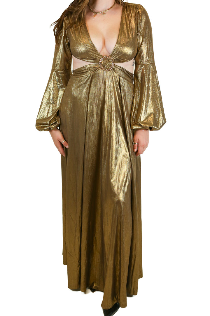 Luxxel Gold Cut-Out Maxi Dress (S)