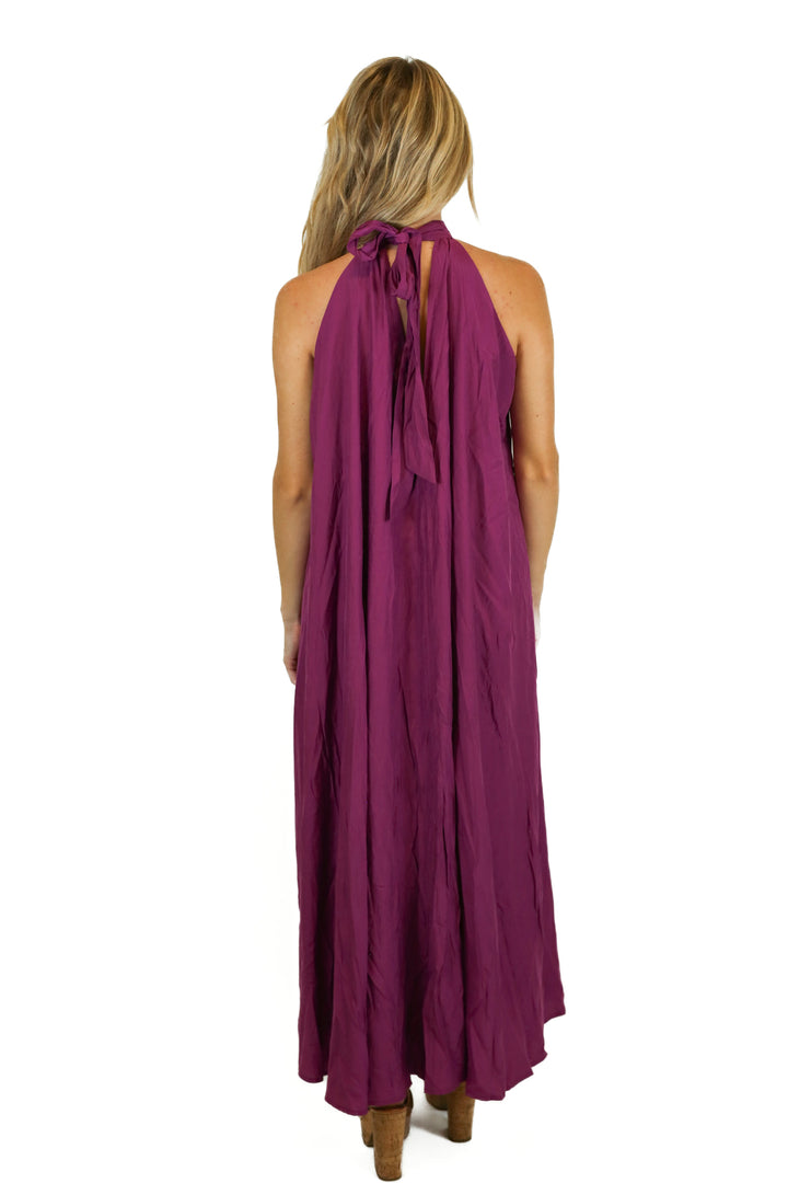 Aura Purple Halter Neck Plain Midi A-Line Dress NWT (S)