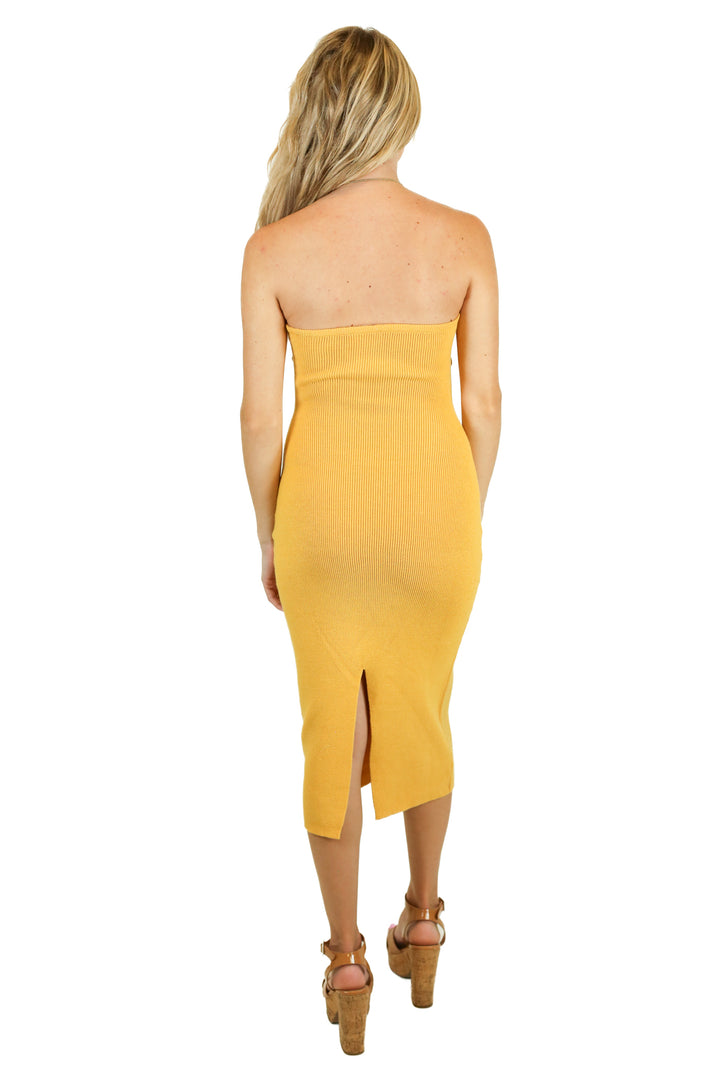 illusory Mustard Strapless Rib Knit Dress NWT (XS)