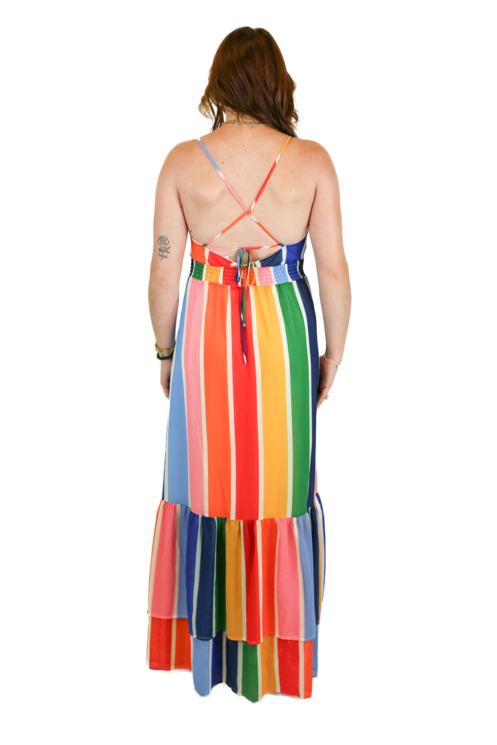 Aura Rainbow Stripe Maxi Dress (XS)