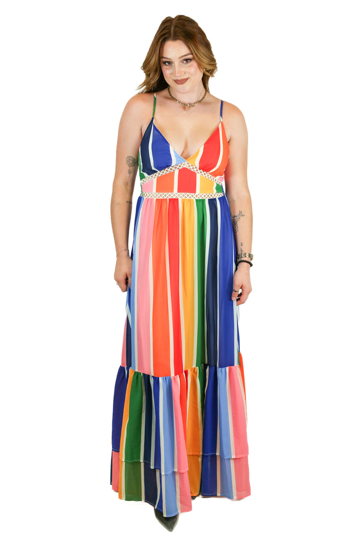 Aura Rainbow Stripe Maxi Dress (XS)