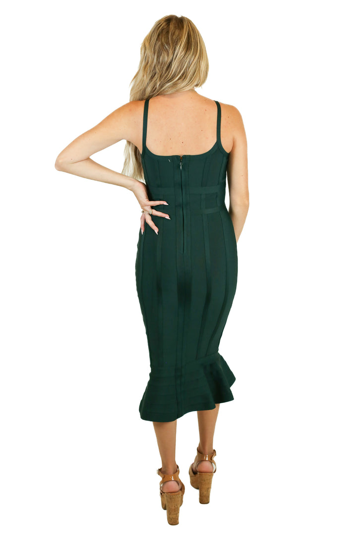 Dark Green Bandage Bodycon Midi Dress (S)