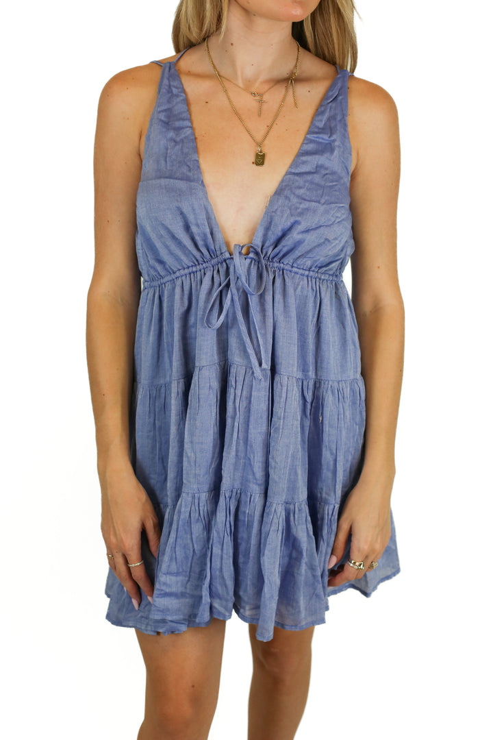 Tularosa Britton Mini Dress in Cornflower Blue (XS)