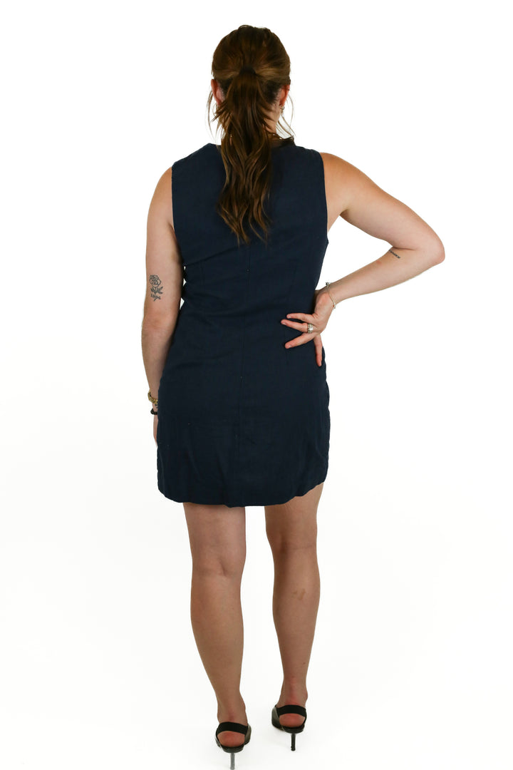 Abercrombie Navy Sleeveless Button Front Dress (S)