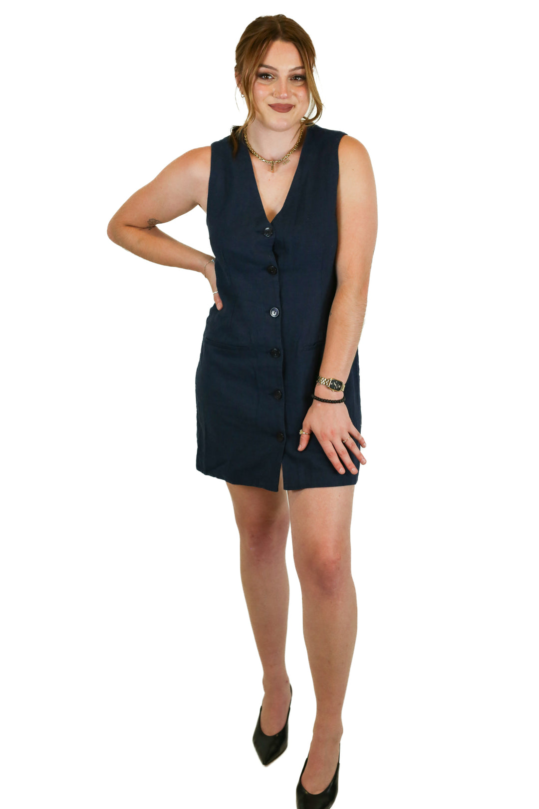 Abercrombie Navy Sleeveless Button Front Dress (S)