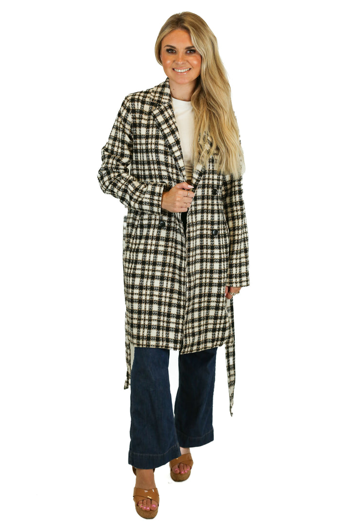 Aura Double-Breasted Plaid Coat (S)