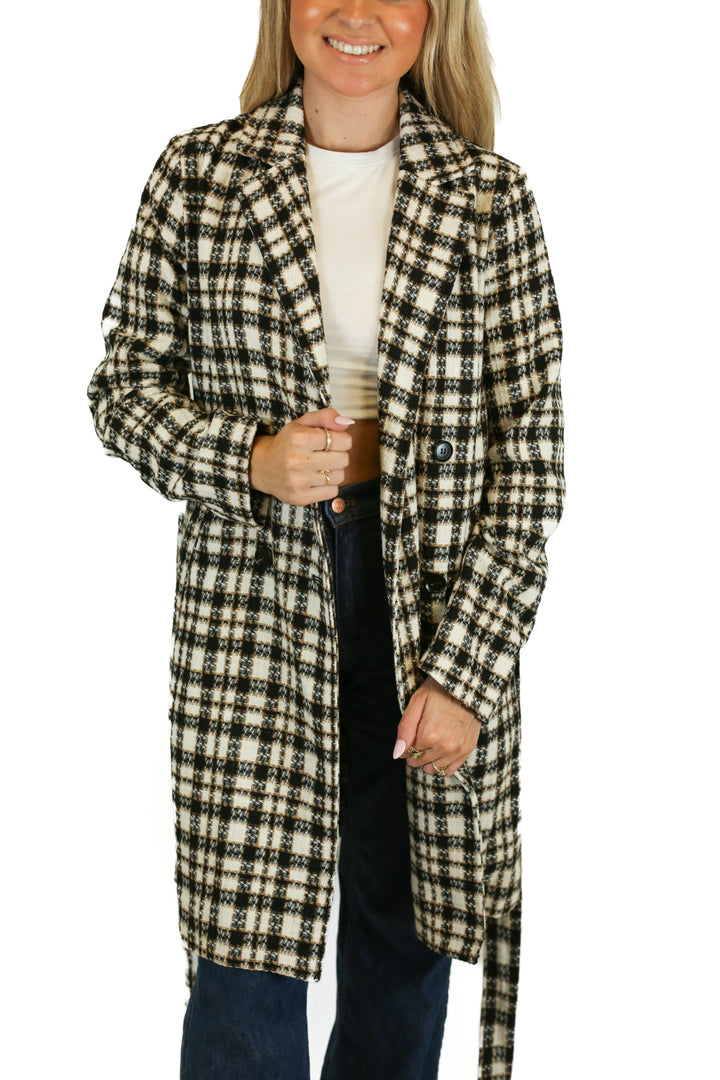 Aura Double-Breasted Plaid Coat (S)