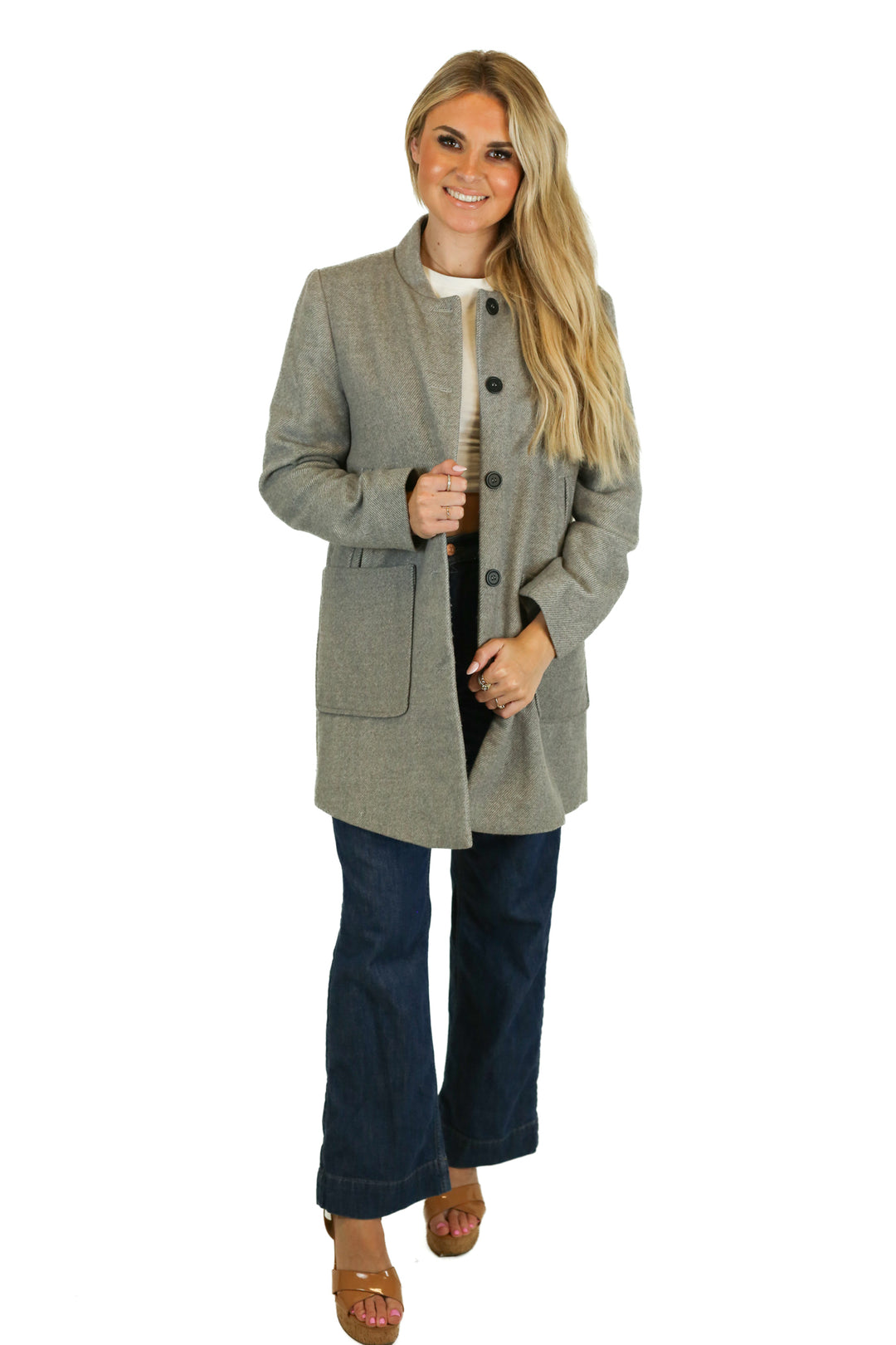 She + Sky Grey Mock Neck Coat (S)