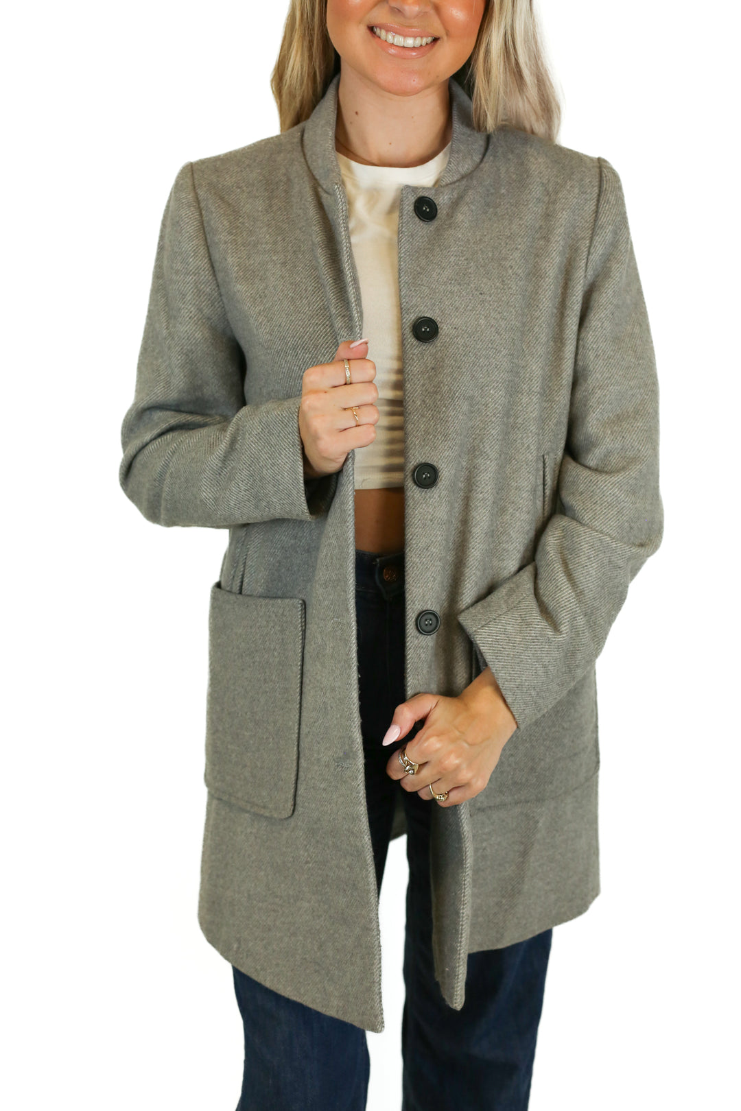 She + Sky Grey Mock Neck Coat (S)
