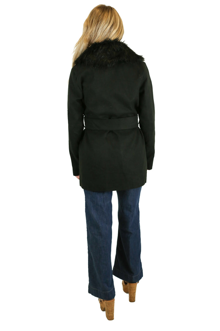 On Twelfth Black Coat With Faux Fur Trim (S)