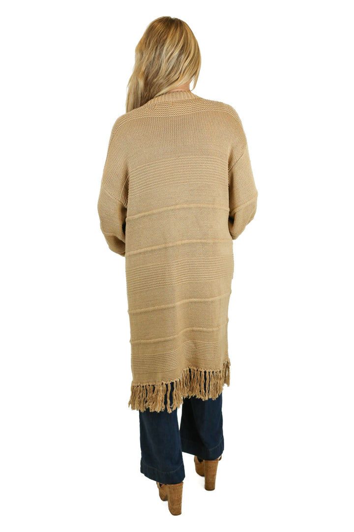 Esther & Co. Camel Fringe Duster Cardigan (m; retail $62)