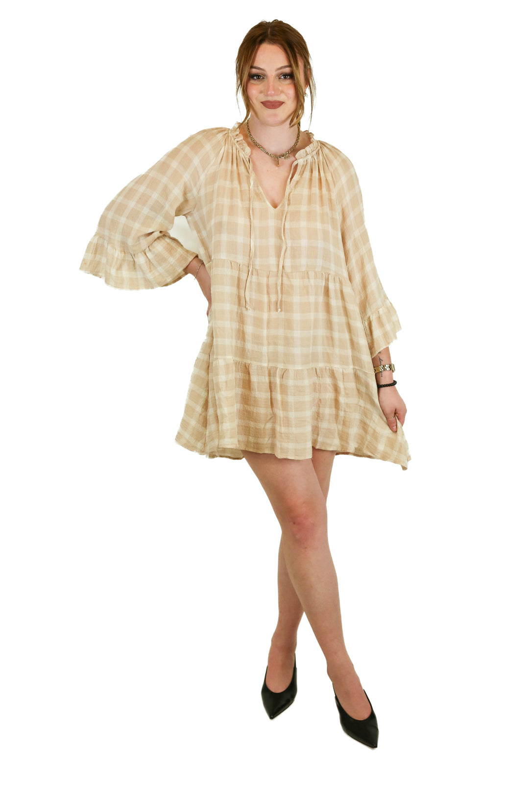 Show Me Your Mumu Oatmeal Checked Dress (XS)
