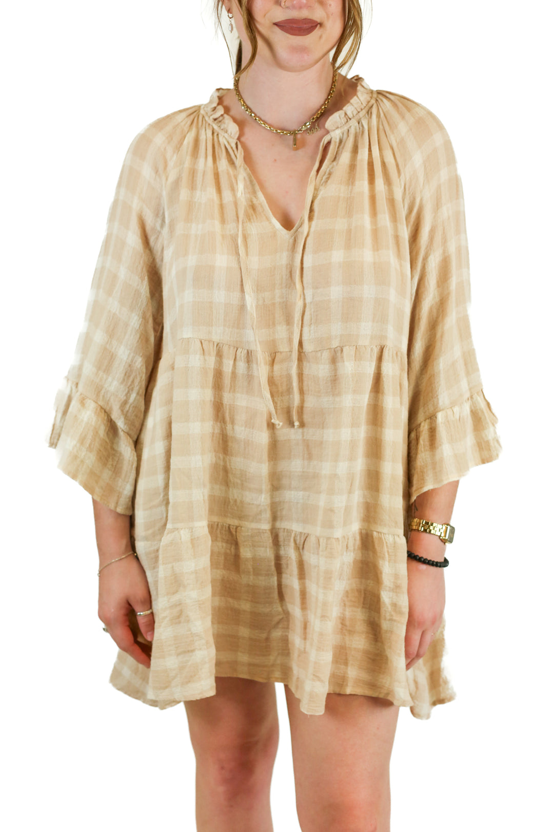 Show Me Your Mumu Oatmeal Checked Dress (XS)