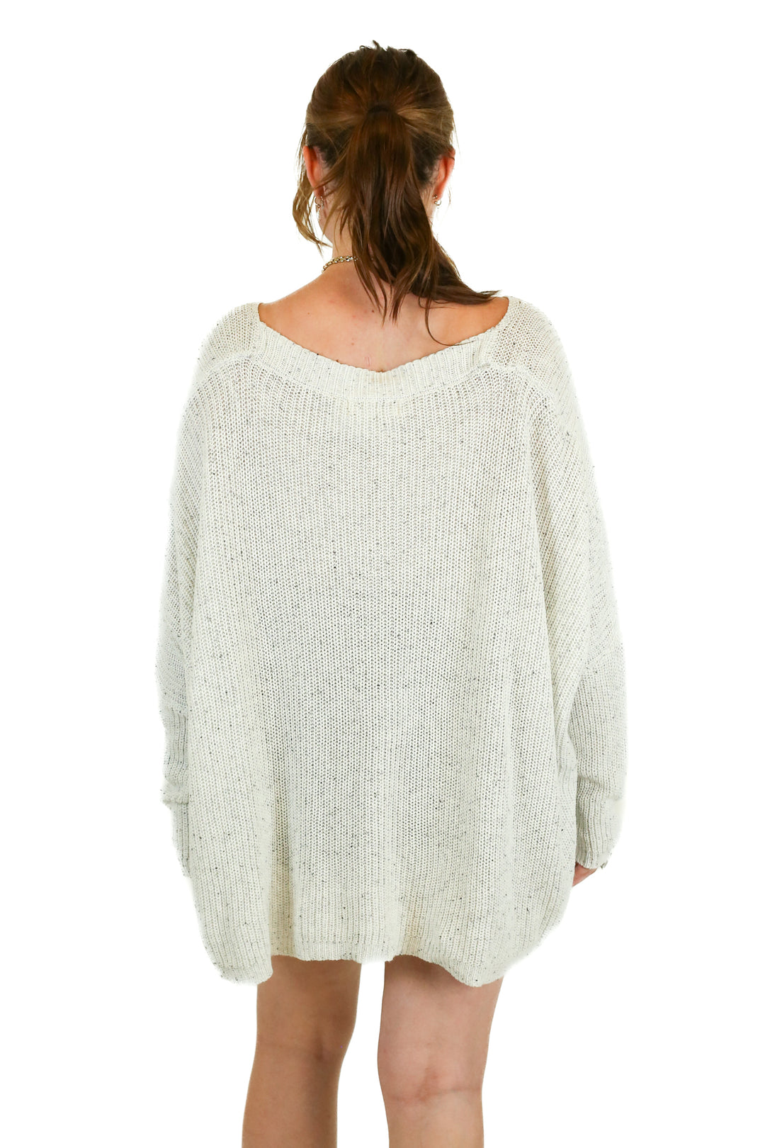 Carly Jean Light Gray Fleck Oversized Sweater (S/M)