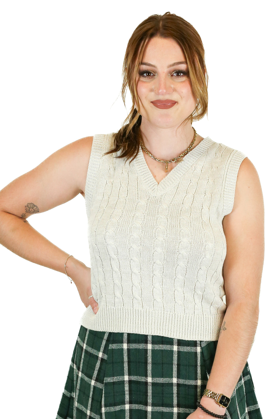 Wild Fable Sand Cable Knit Sweater Vest (XS)