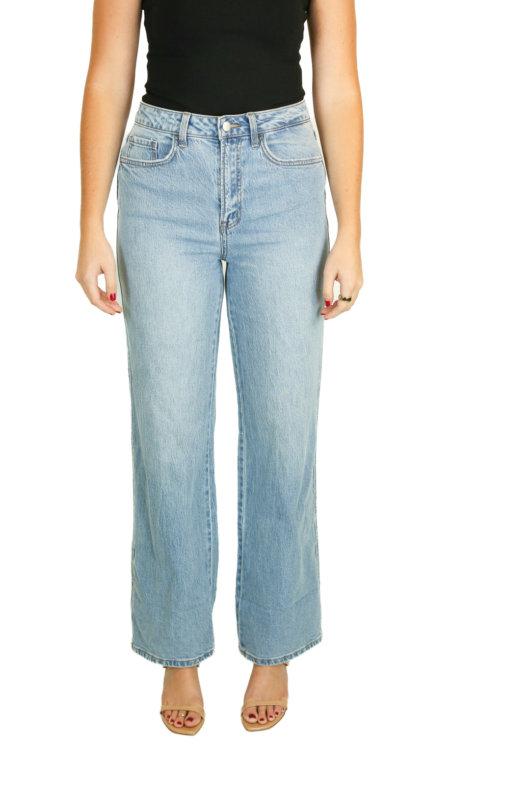 Vici Medium Wash High Rise Wide Leg Jeans (27)