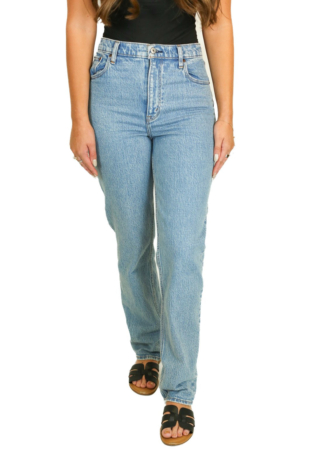 Abercrombie Medium Wash 90s Straight High Rise Jeans (27/4L; Retail $89)