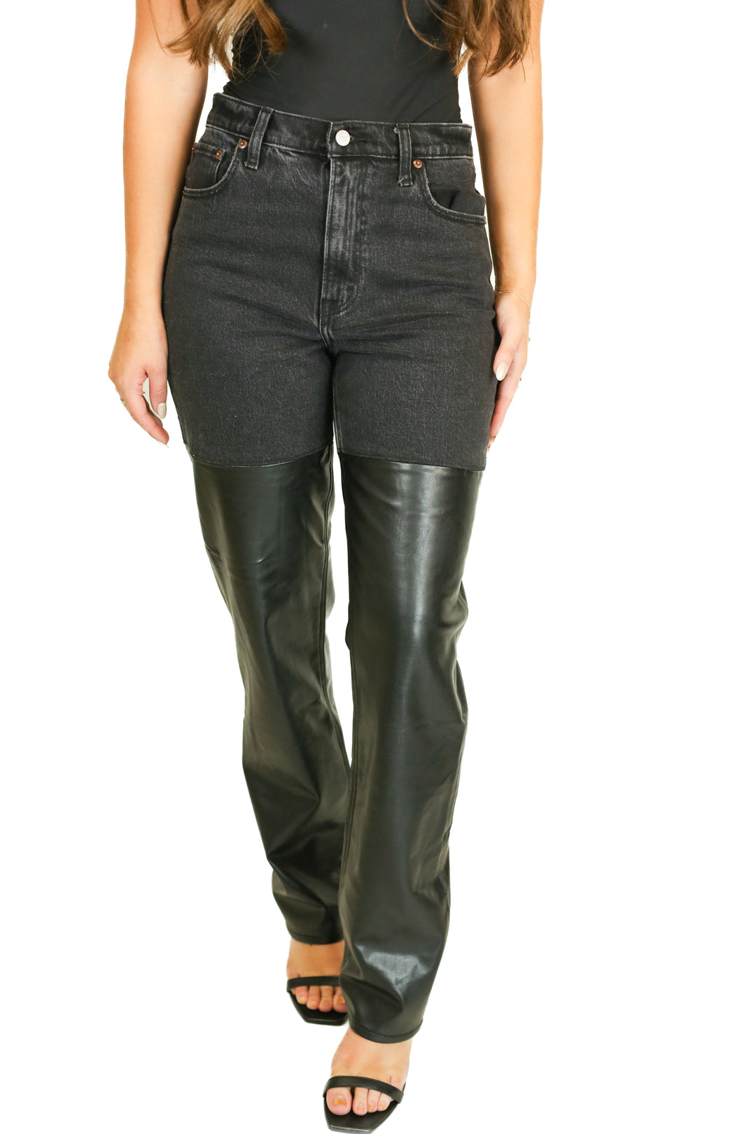 Abercrombie Black Mixed Fabric Vegan Leather Jeans (28/6L)