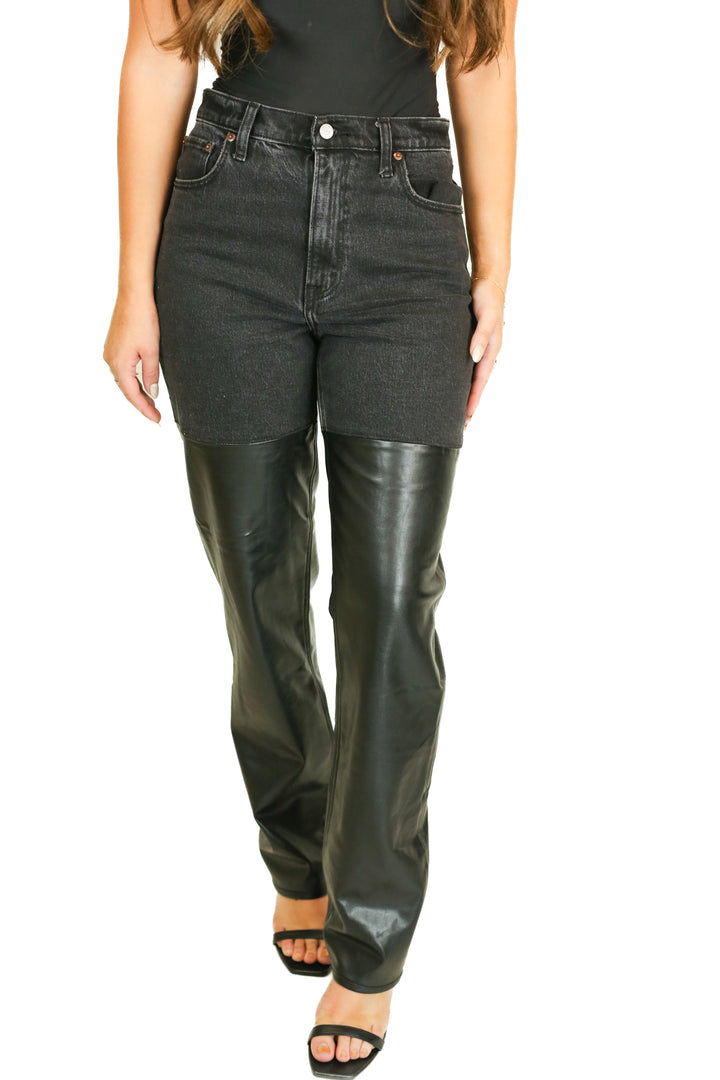 Abercrombie Black Mixed Fabric Vegan Leather Jeans (28/6L)