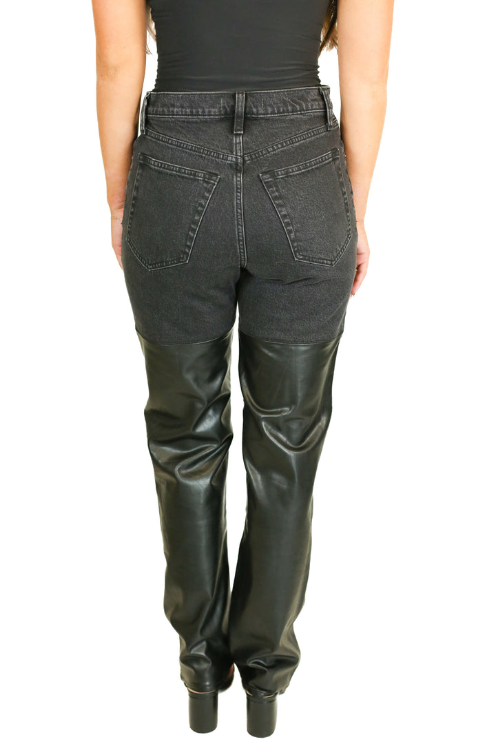 Abercrombie Black Mixed Fabric Vegan Leather Jeans (28/6L)