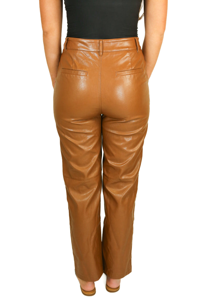 Emory Park Camel High Waisted Vegan Leather Pants NWT (M; Retail $65)