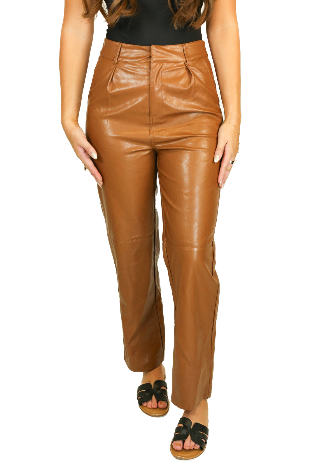 Emory Park Camel High Waisted Vegan Leather Pants NWT (M; Retail $65)