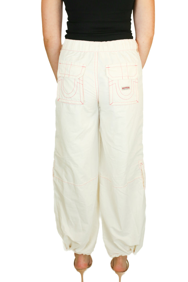 True Religion Cream & Pink Stitched Wide Leg Cargo Pants (27)