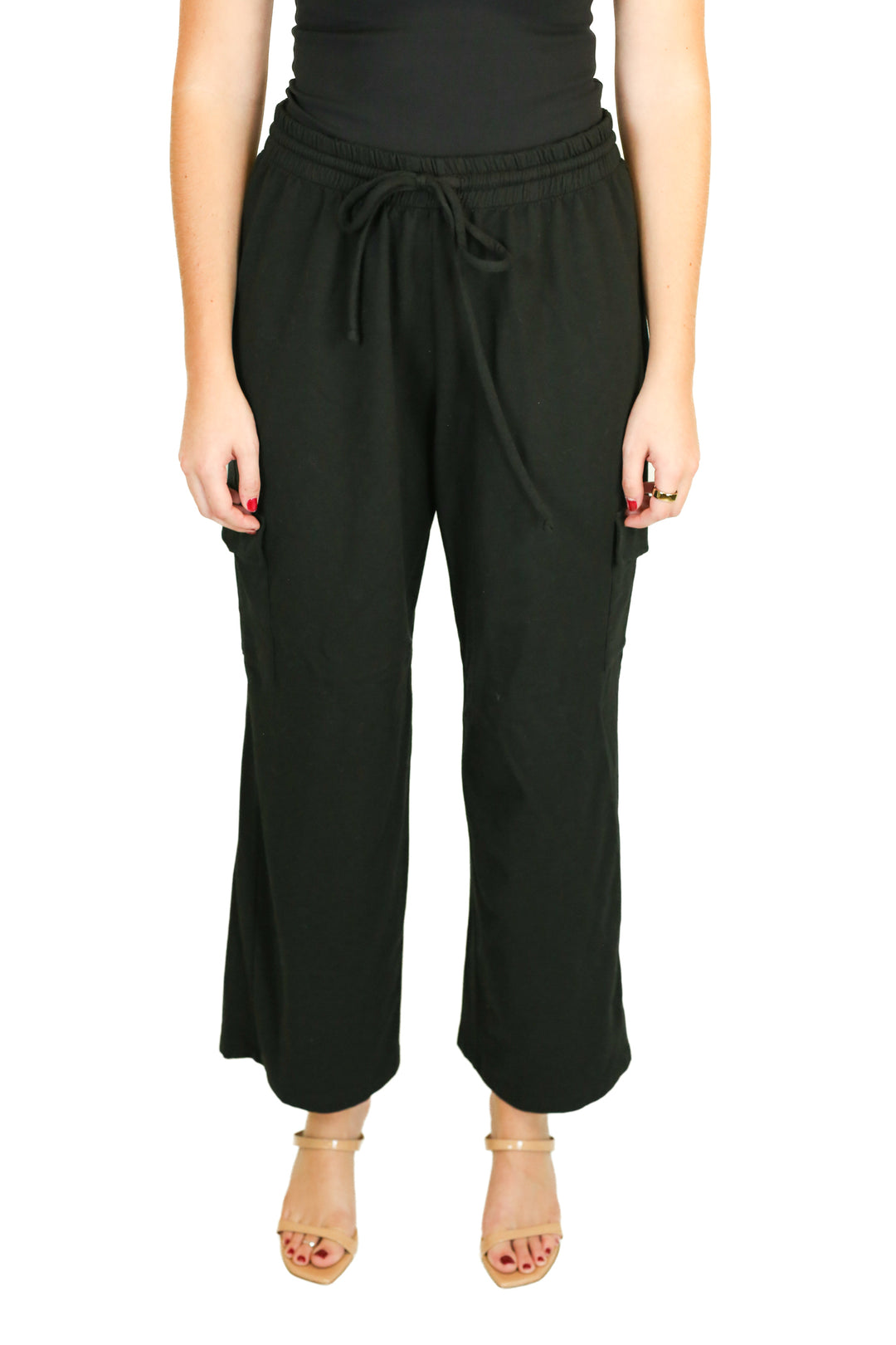 Brownlee Black Wide Leg Knit Cargo Pants  (L)