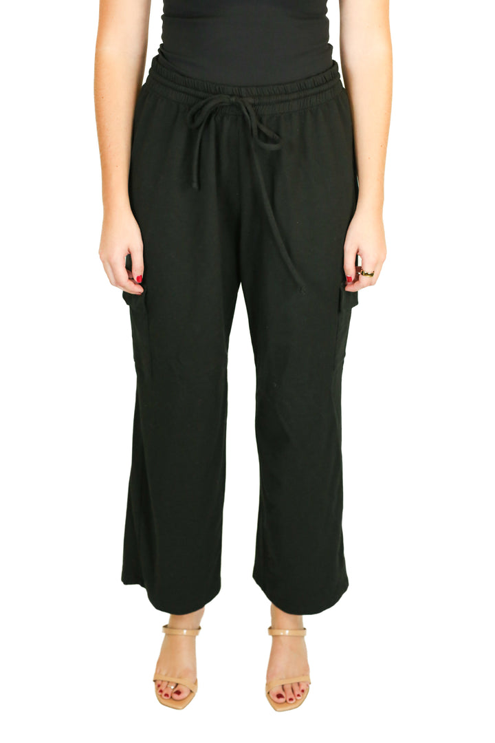 Brownlee Black Wide Leg Knit Cargo Pants  (L)