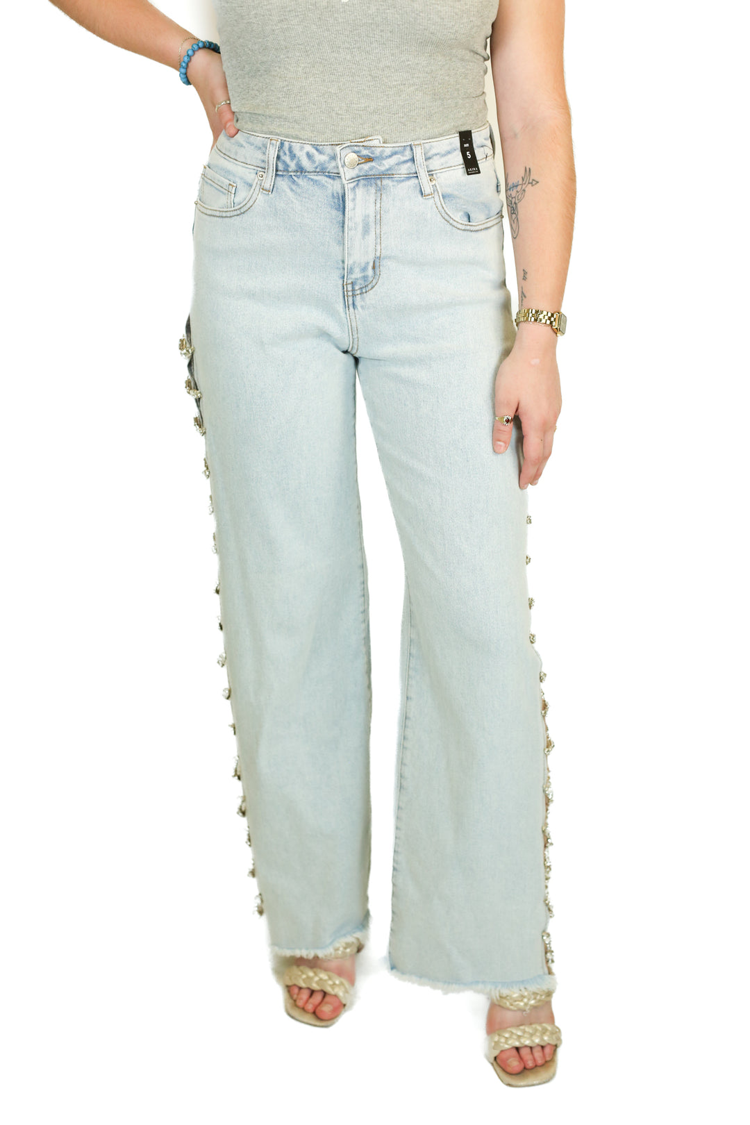 Akira Jeweled Leg High-Rise Jeans NWT (5; Retail $110)