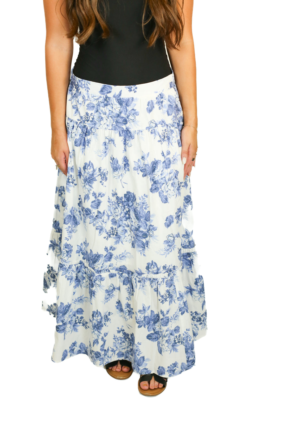 Abercrombie Blue & White Floral Tiered Maxi Skirt NWT (M; Retail $80)