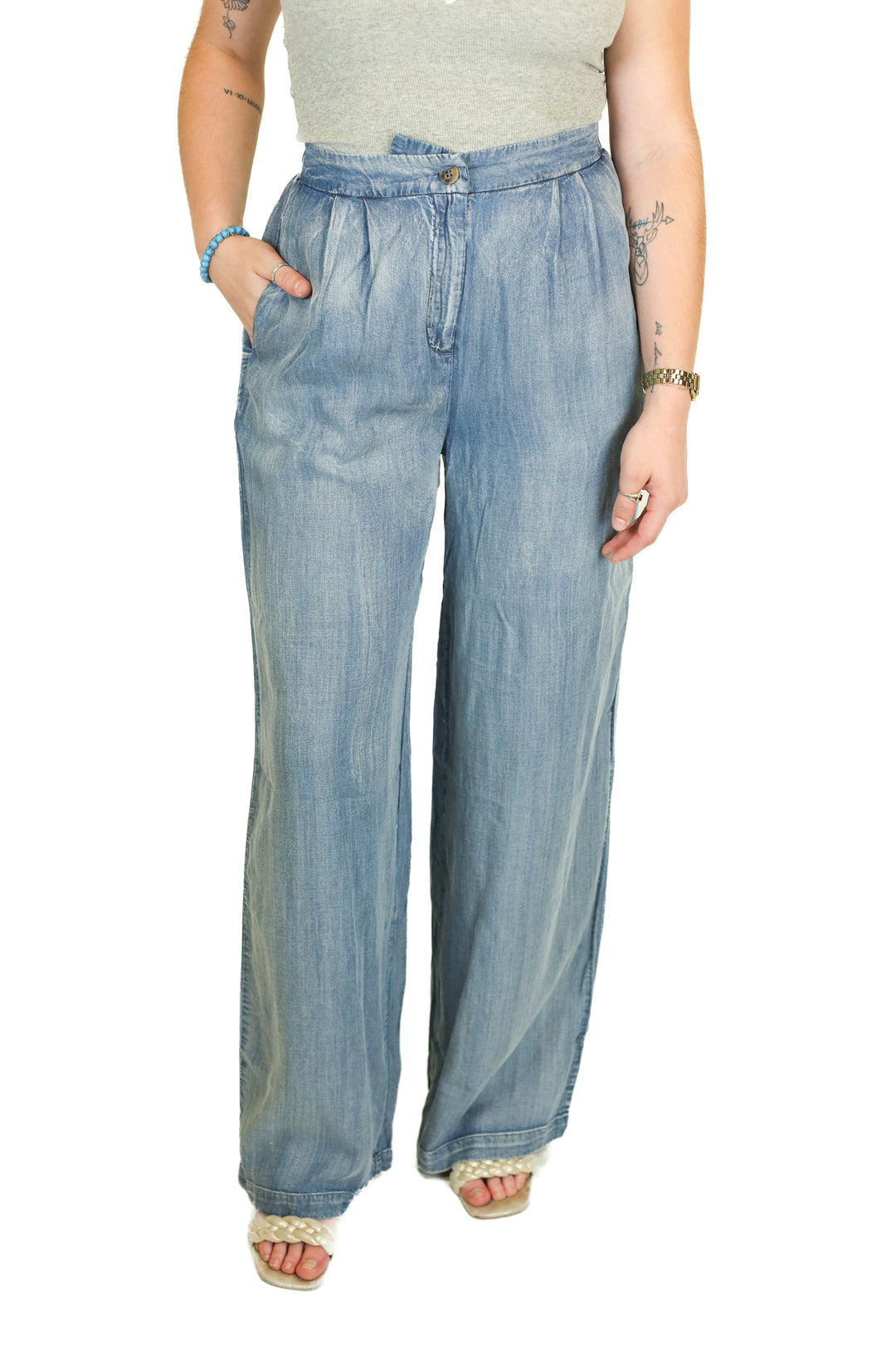 The Workshop High Waist Wide Leg Chambray Pants NWT (M)