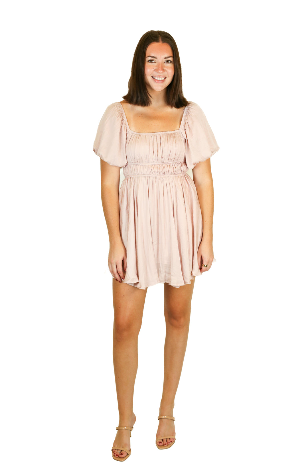 Shop Neighbor Pink Puff Sleeve Square Neck Dress NWT (S)