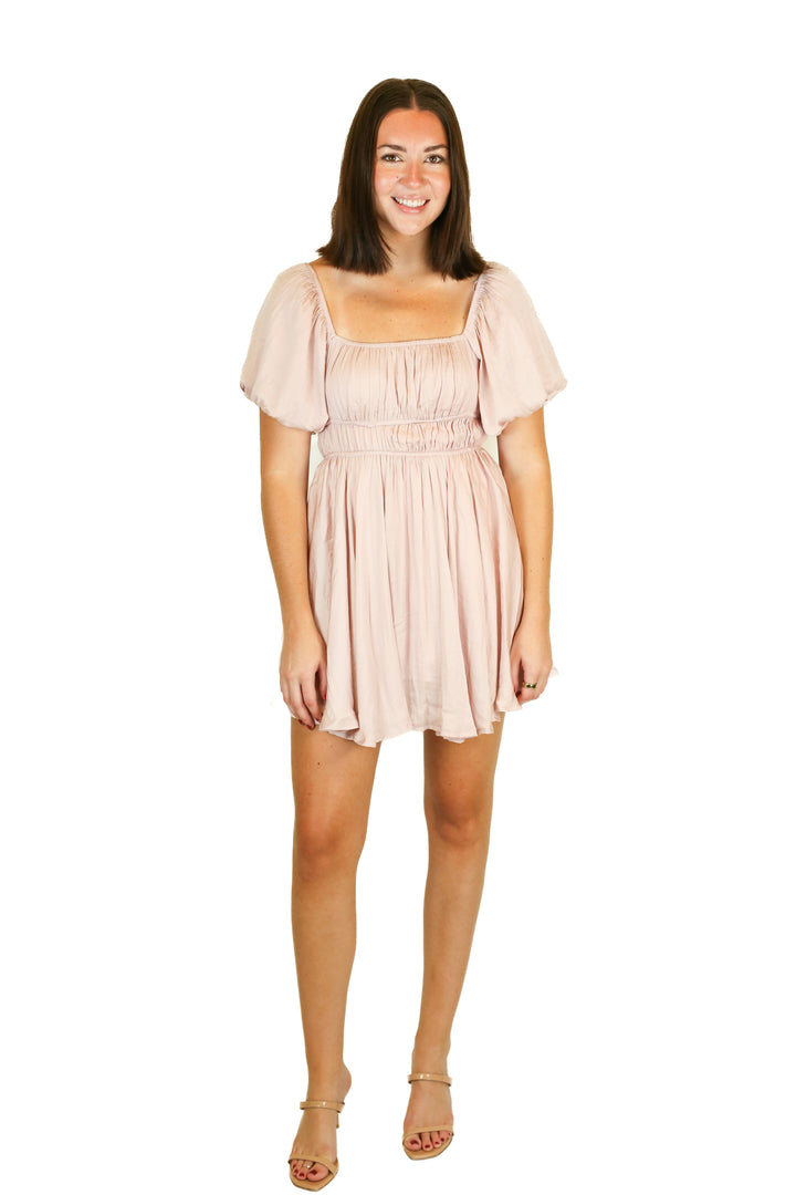 Shop Neighbor Pink Puff Sleeve Square Neck Dress NWT (S)