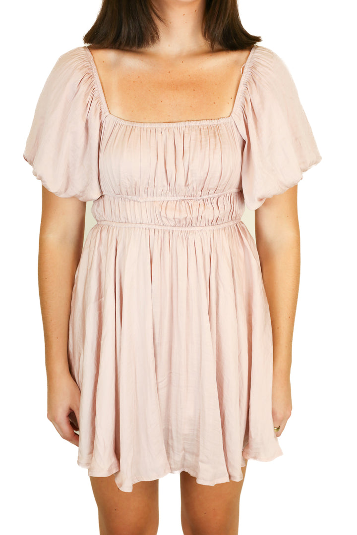 Shop Neighbor Pink Puff Sleeve Square Neck Dress NWT (S)