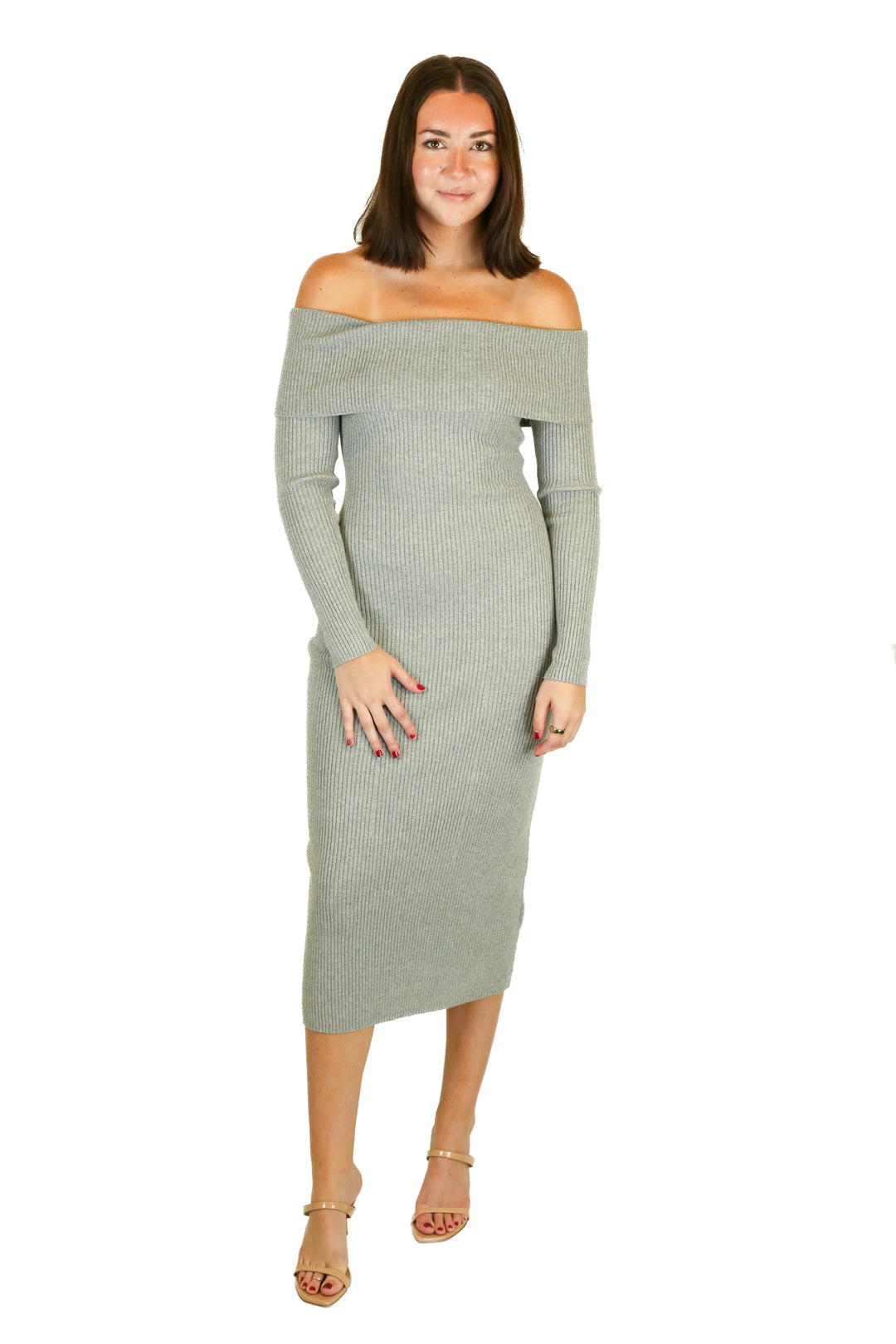 Abercrombie Heather Gray Off-The-Shoulder Sweater Midi Dress (S)