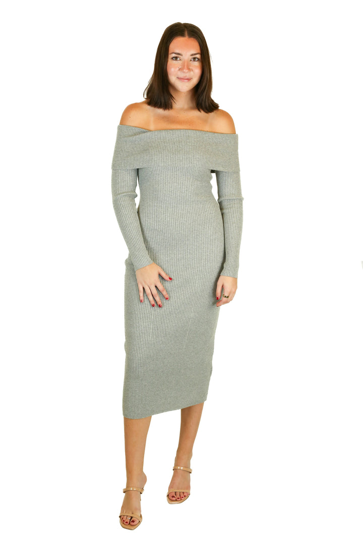 Abercrombie Heather Gray Off-The-Shoulder Sweater Midi Dress (S)