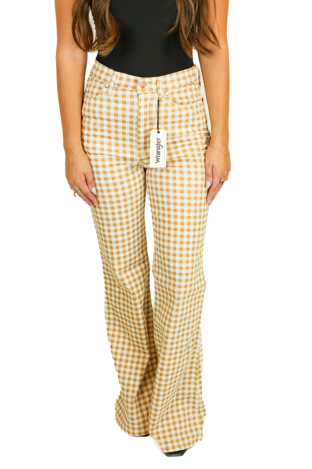 Wrangler Mustard Gingham Flare Jeans NWT (29)*